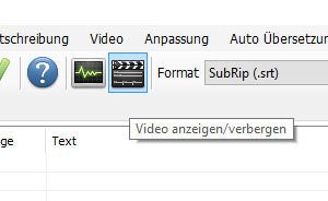 Screenshotausschnitt Subtitle Edit: Filmklappe ist markiert (Video anzeigen/ verbergen)
