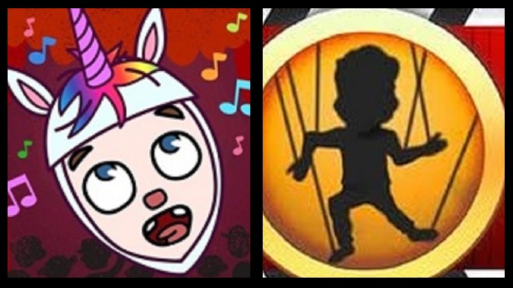 links, Logo von Opera Maker, rechts, Logo von Puppet Pals 2